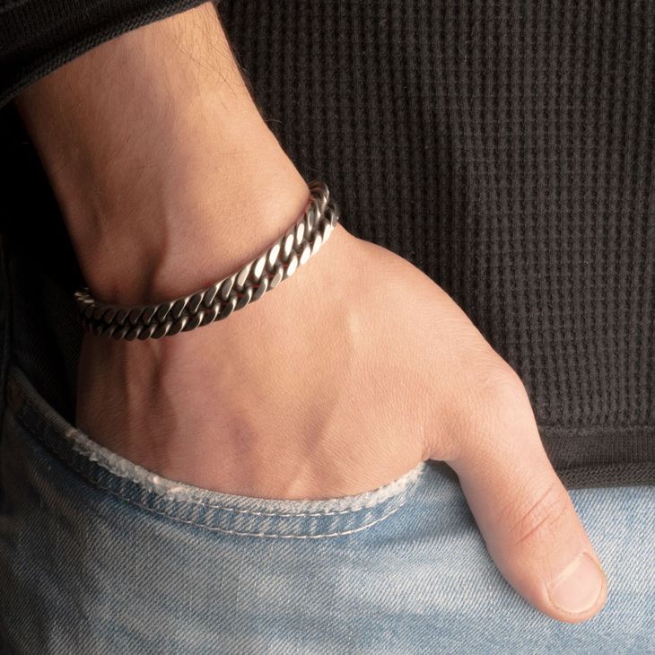 Pulsera de Eslabones de Plata Oscura Para Hombre