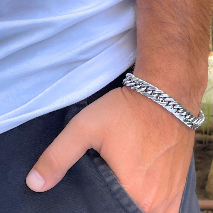 Pulsera de cadena cubana de plata para hombre