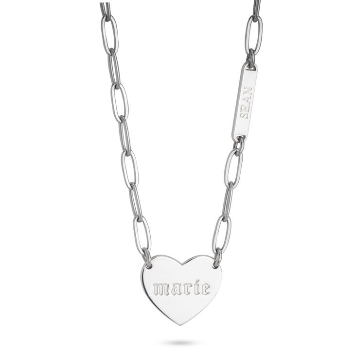 Collar de Cadena de Eslabones con Barra y Corazón