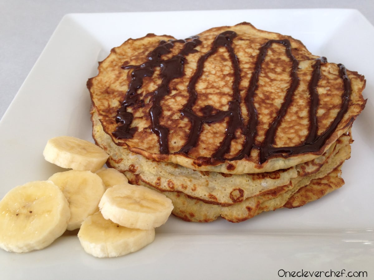 5 Minutes Banana Egg Pancakes With Homemade Chocolate Syrup One Clever Chef