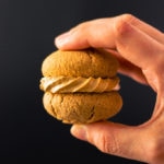 Apple Pie Flavored Vegan Protein Cookies with a salted caramel filling! Healthy, simple and naturally sweetened. Vegan, gluten-free, dairy-free and egg-free recipe. | onecleverchef.com