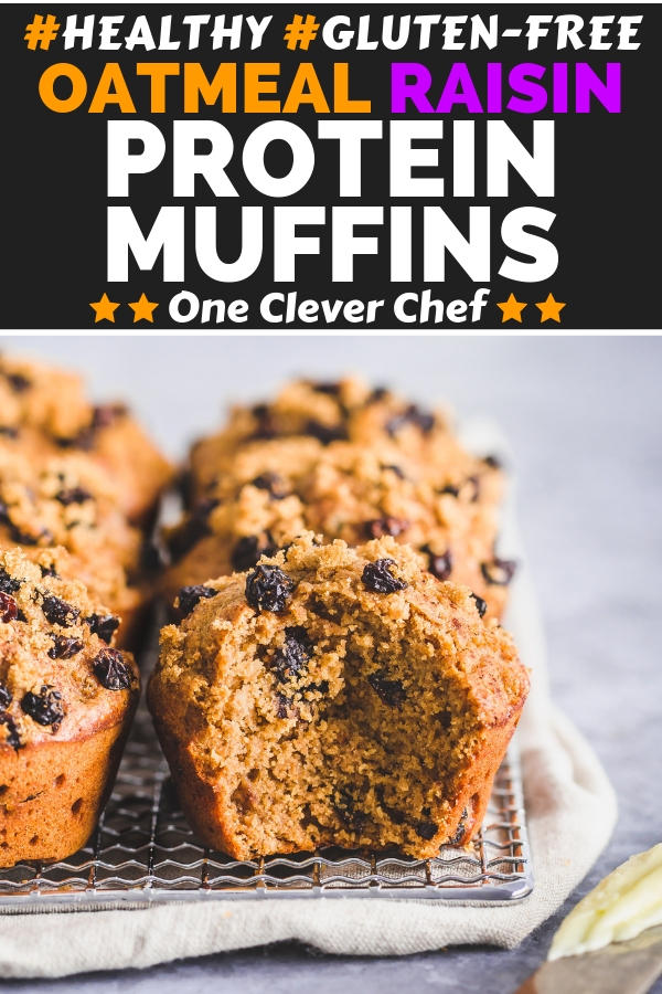Oatmeal Raisin Protein Muffins pin image