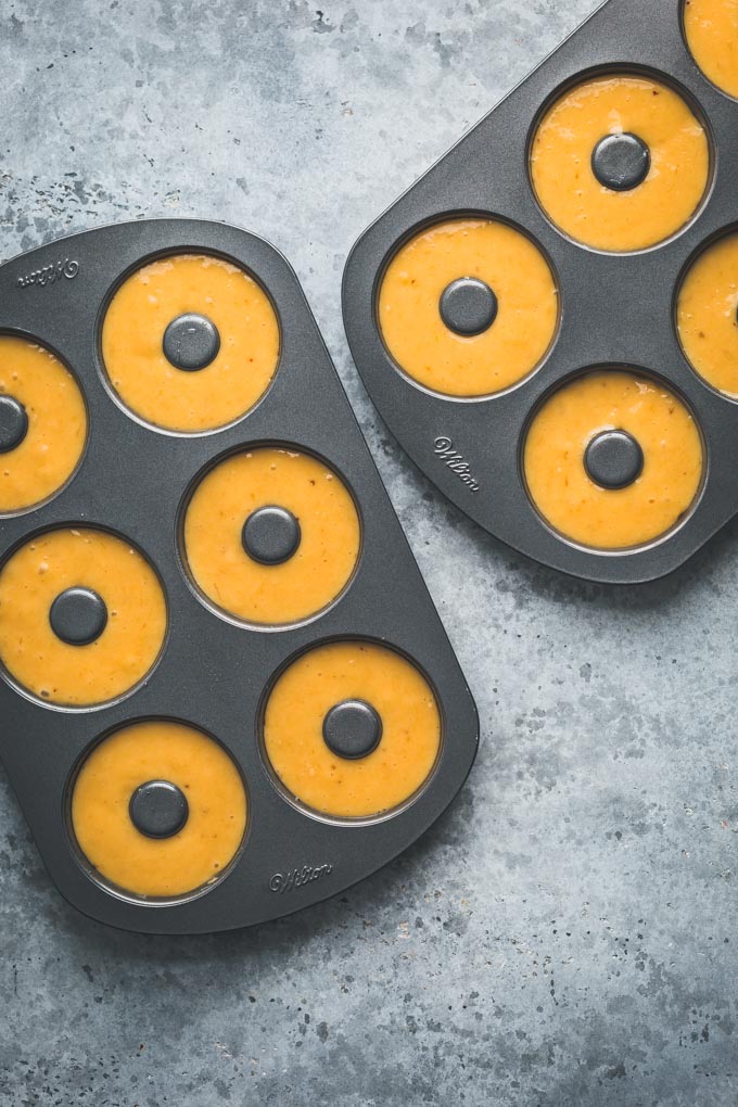 Baked Donut dough in donut pans