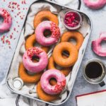 Vanilla Protein Donuts in a metal tray