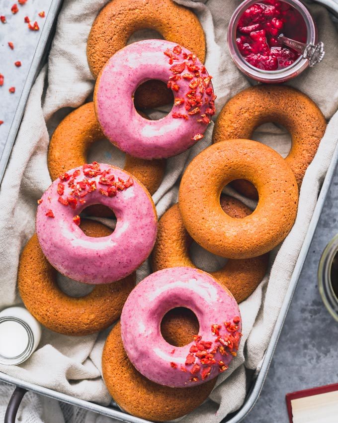 Vanilla Protein Donuts in a metal tray