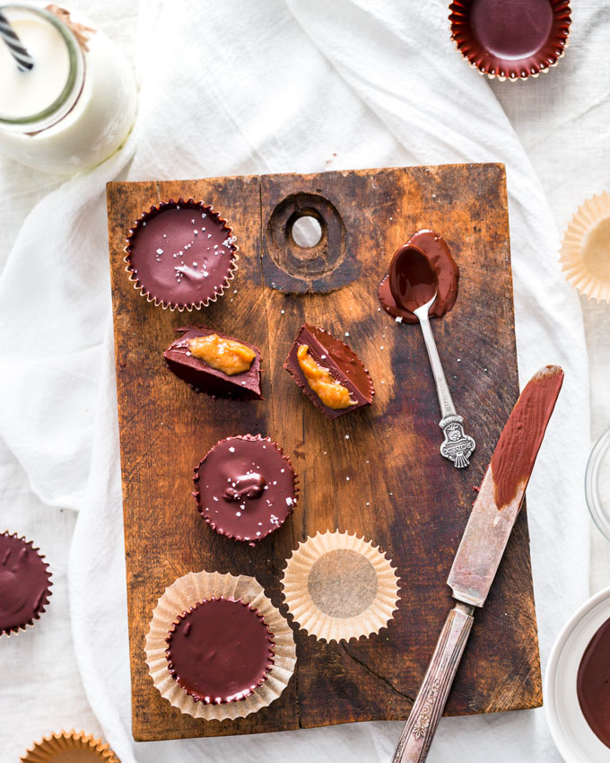 Dark Chocolate Cups on a cutting board