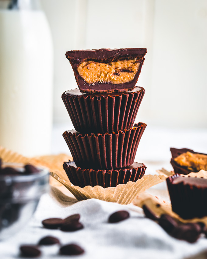 Dark Chocolate cups stacked on top of each other