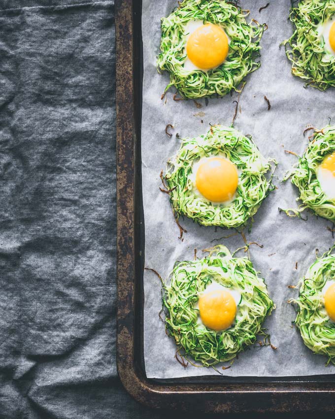 Zucchini egg nests on a sheet pan
