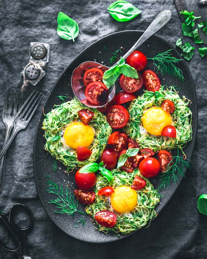 Zucchini egg nests on a plate