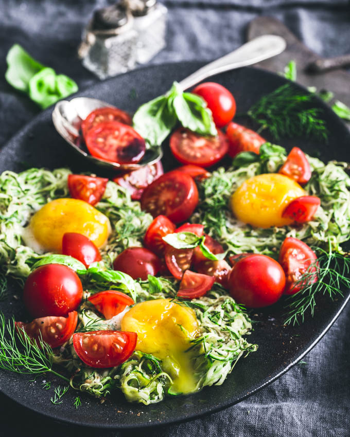 Zucchini egg nests on a plate