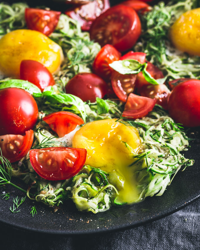 Zucchini egg nests on a plate