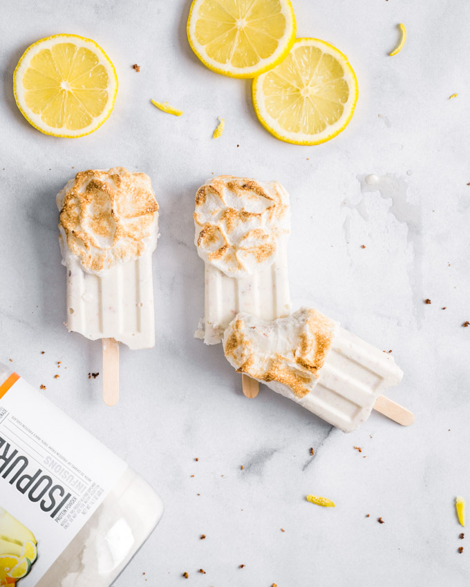 3 Lemon meringue protein popsicles with lemon slices