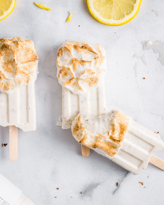 3 Lemon meringue protein popsicles with lemon slices