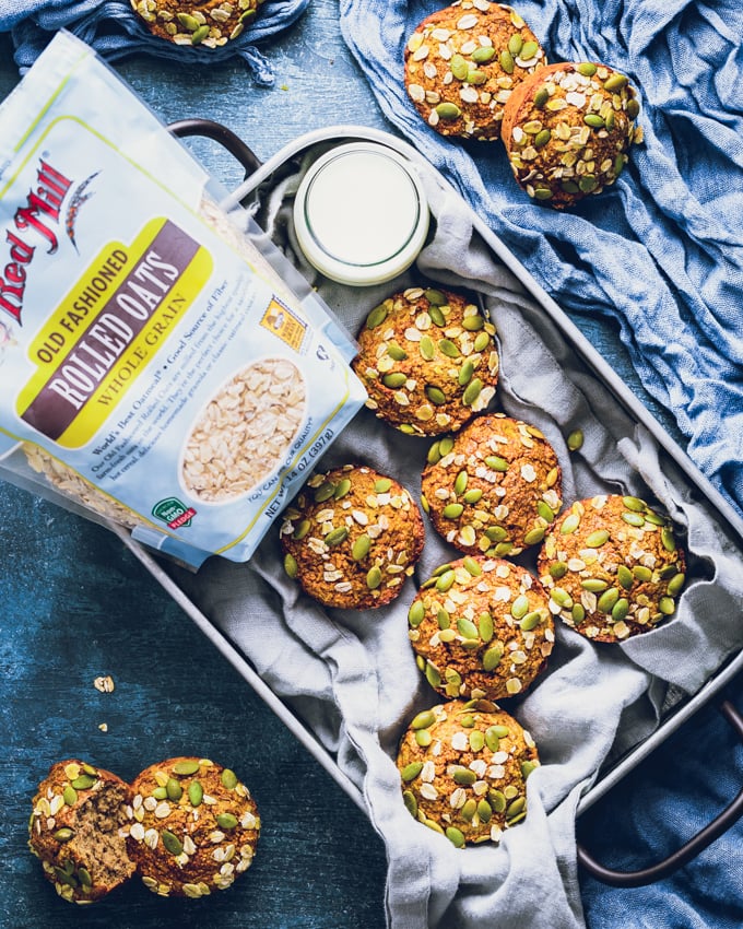 Pumpkin Protein Muffins in a metal tray