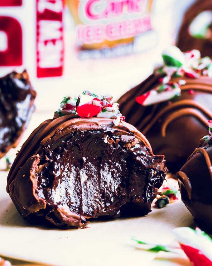 Candy Cane Protein Truffles on parchment paper