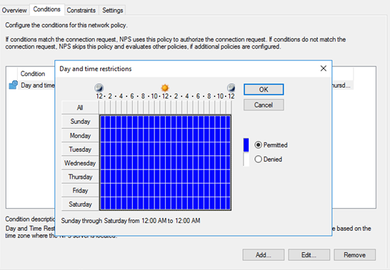 Windows Server Network Policy Manager - Day and time restrictions
