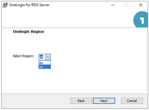 OneLogin for RDG Server Setup Wizard - Region