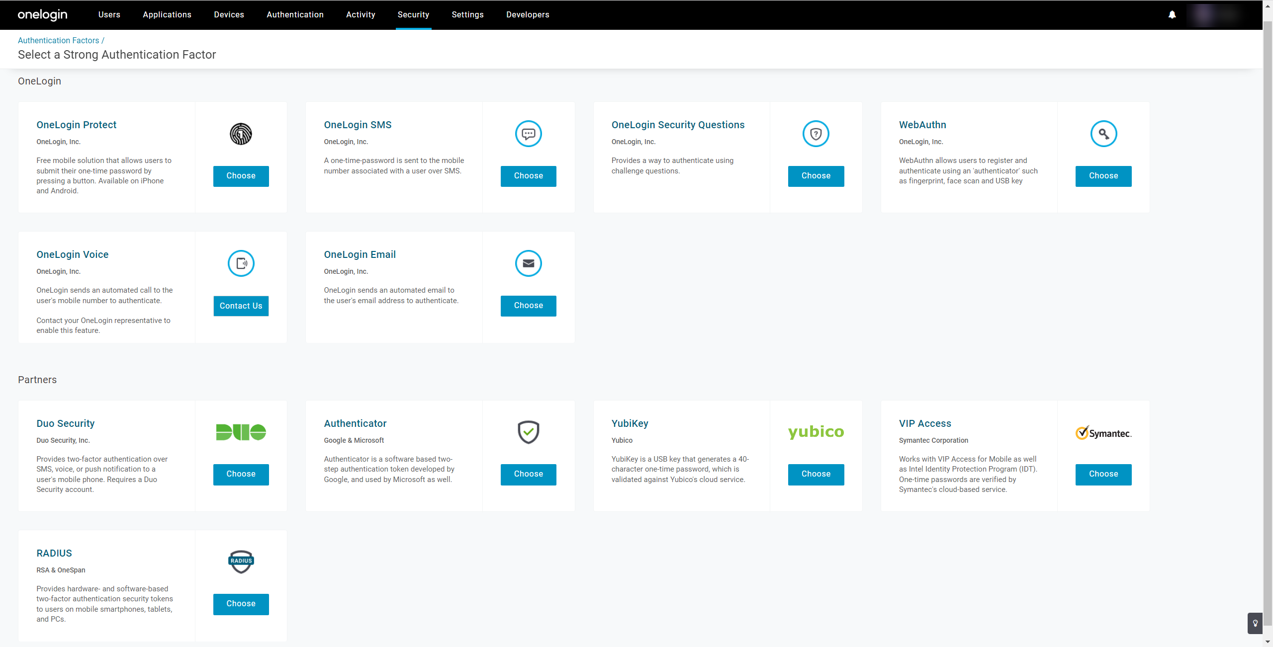 New Auth Factor - Select Factor