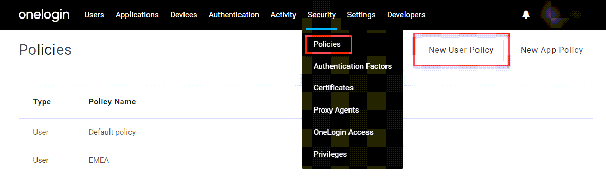 Security Policies - New User Policy