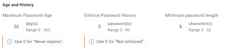 Password Settings - Age and History