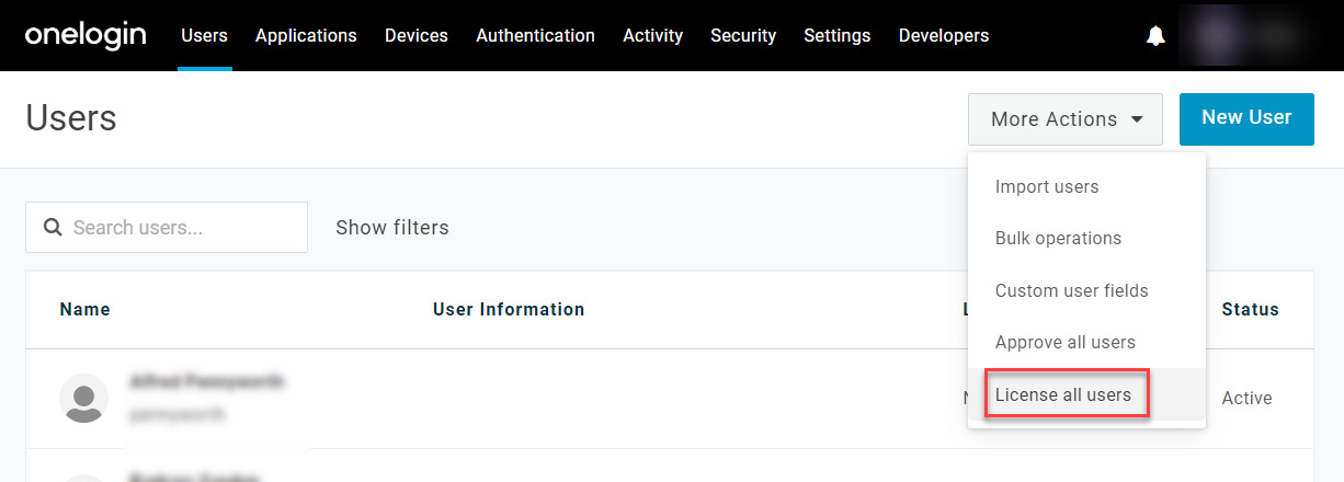 Users - More Actions - License all users