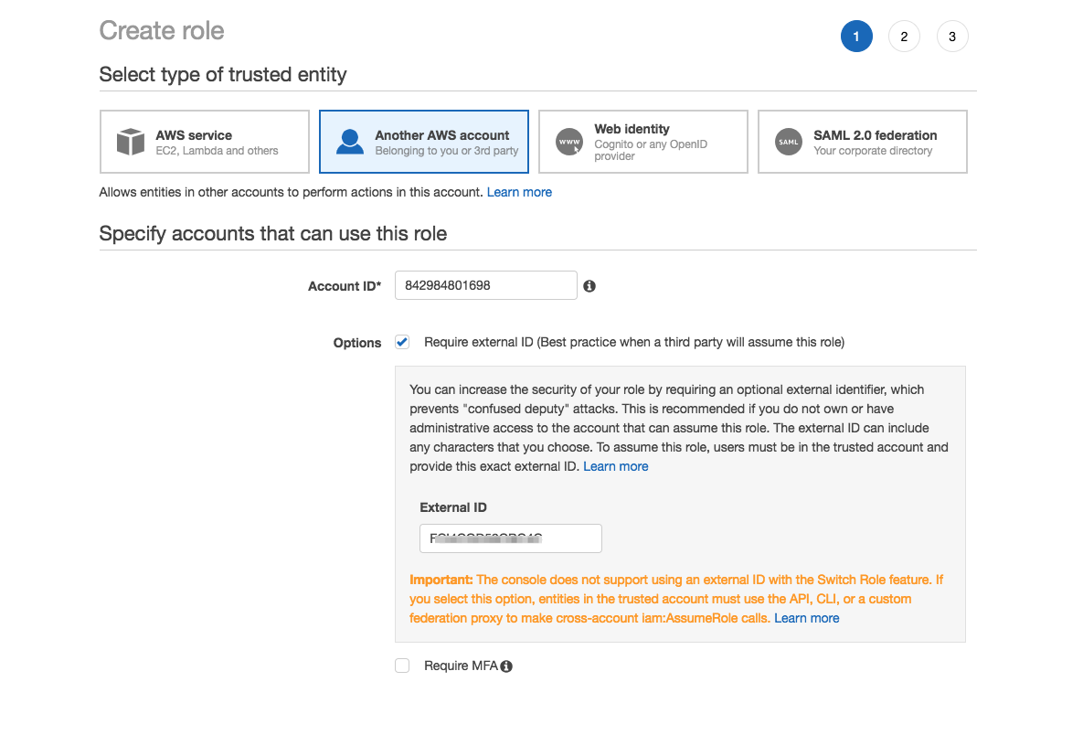 AWS IAM Console - External Role Setup