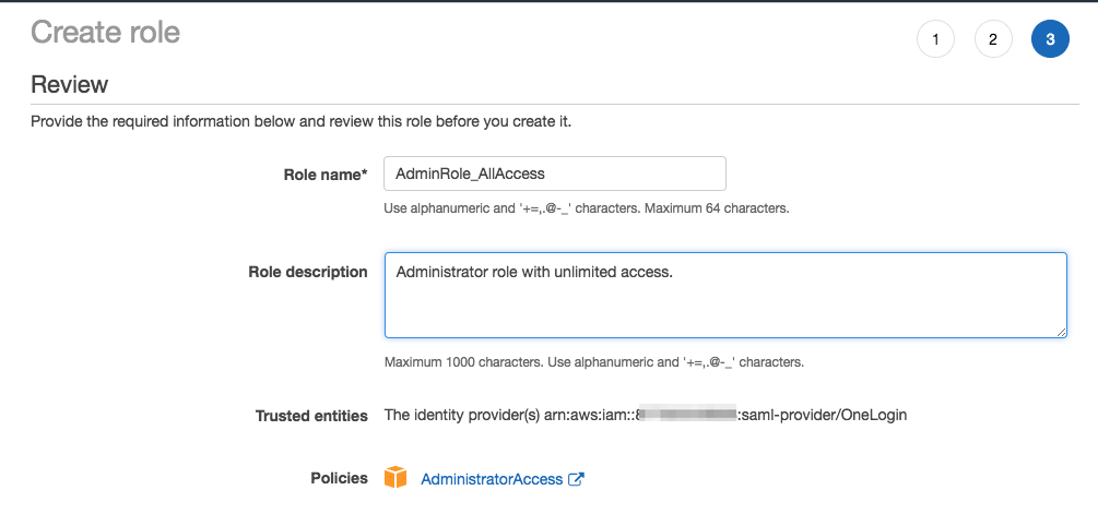 AWS IAM Console - Review Role Creation