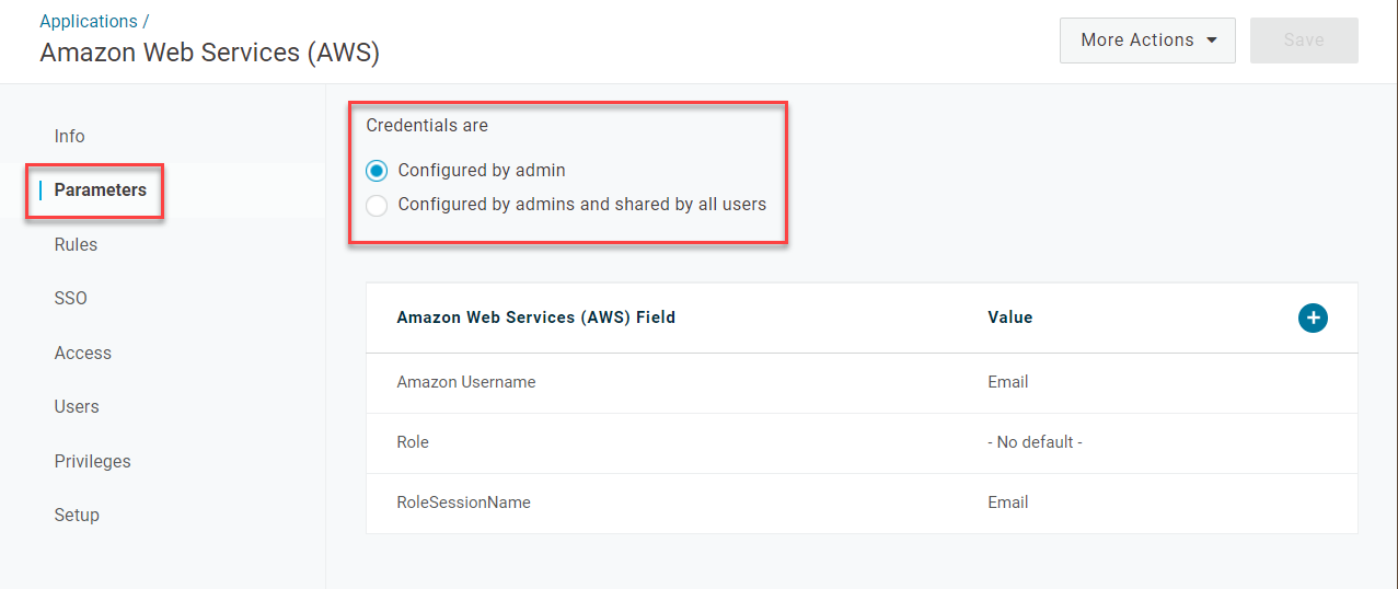 OneLogin - Parameters (screenshot)