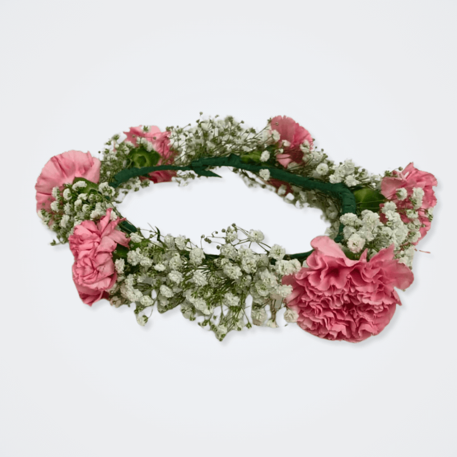 Corona de gypsophila con claveles