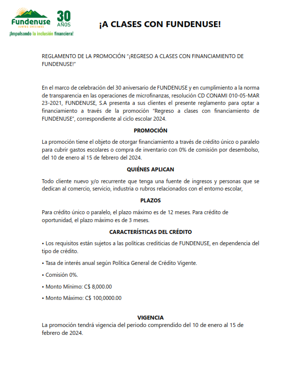Reglamento de la promocion "Regreso a clase con FUNDENUSE"