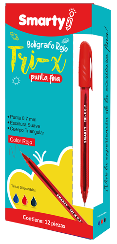 LAPICERO SMARTY TRI-X PUNTA MEDIA 1.0MM ROJO SM-M019 CJ-12