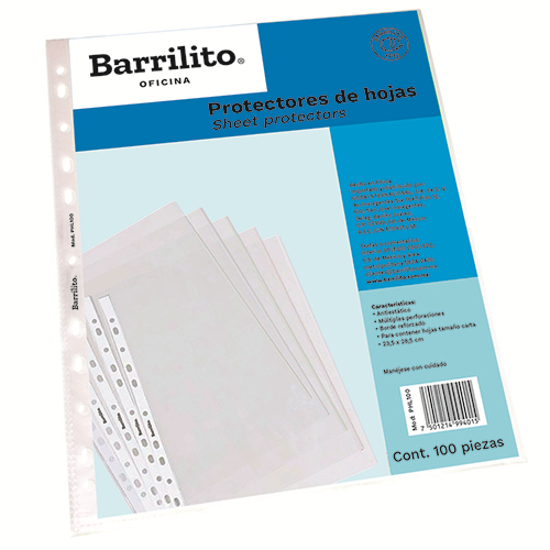 HOJAS PROTECTORAS P/BINDER BARRILITO T/C PHL100 PAQ-100UD