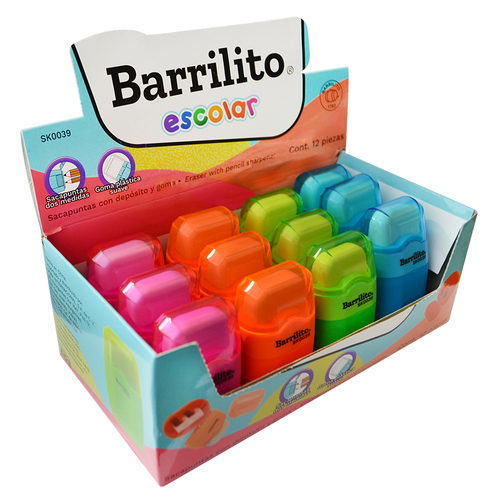 TAJADOR BARRILITO ESCOLAR C/BORRADOR D/HUECO SK0039