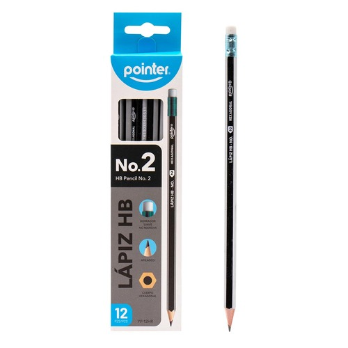 LAPIZ GRAFITO POINTER NEGRO HEXA HB #2 YP-12HR UNIDAD