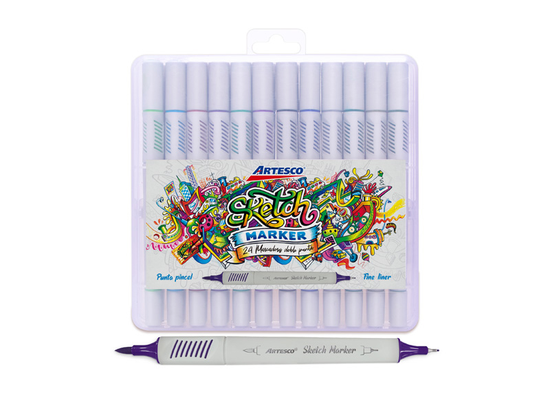 MARCADORES SKETCH PUNTA PINCEL ESTUCHE X 24 LETTERING Y P. FINA DOBLE PUNTA