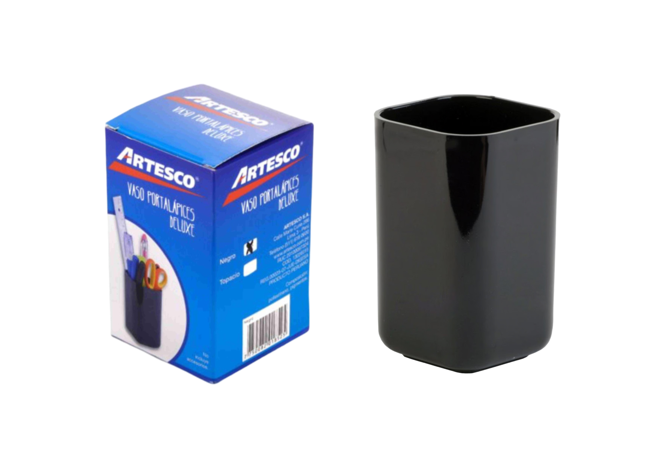 VASO PLASTICO CUADRADO NEGRO PORTALAPICES DE ESCRITORIO