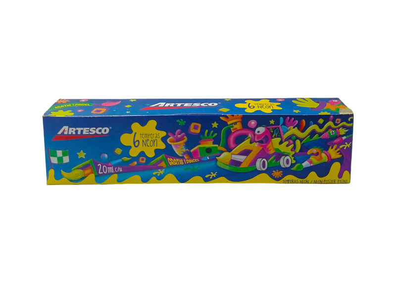 TEMPERA DE 6 COLORES NEON/FLUORESCENTE CON PINCEL 20ml