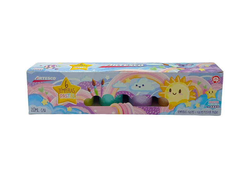 TEMPERA DE 6 COLORES PASTEL CON PINCEL Y PALETA MEZCLADORA 20ml