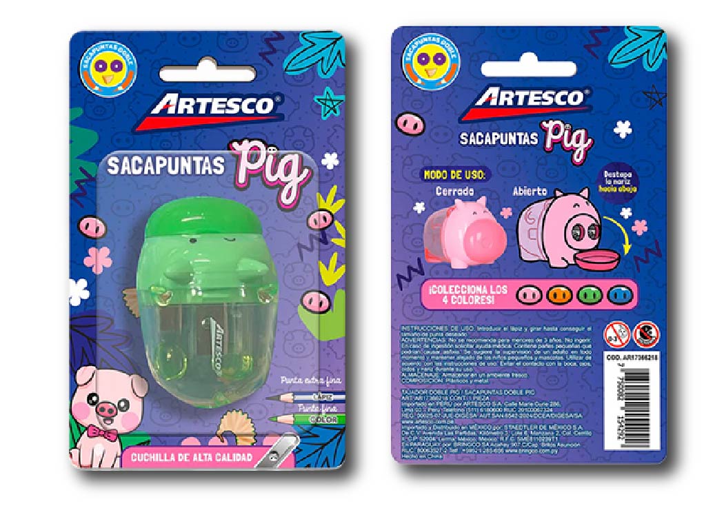 TAJADORES DOBLE HUECO PIG 4 COLORES UND