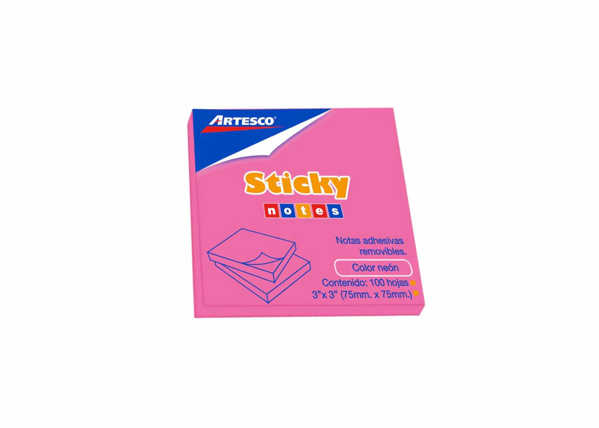 BLOCK DE NOTAS ADHESIVAS NEON 654 3"X3" 100H ROSADO