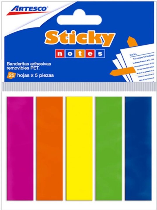 BANDERITAS ADHESIVAS NEON 25H 5COL