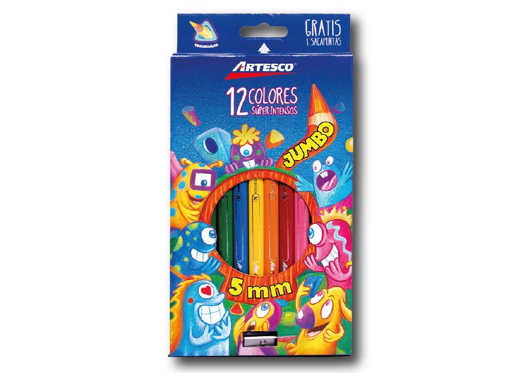 LAPIZ DE COLOR 12 UND. JUMBO MINA 5MM C/TAJADOR GRATIS