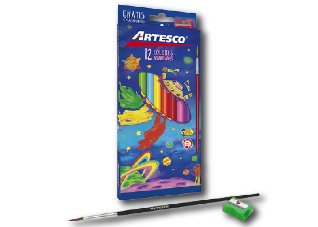 LAPIZ DE COLOR 12 UND ACUARELABLES +PINCEL+SACAPUNTA GRATIS