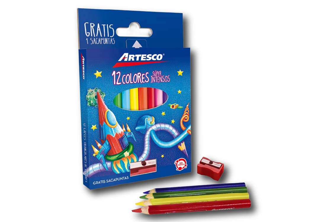 LAPIZ DE COLOR TRIANGULARES CORTOS 12 UND+SACAPUNTA GRATIS
