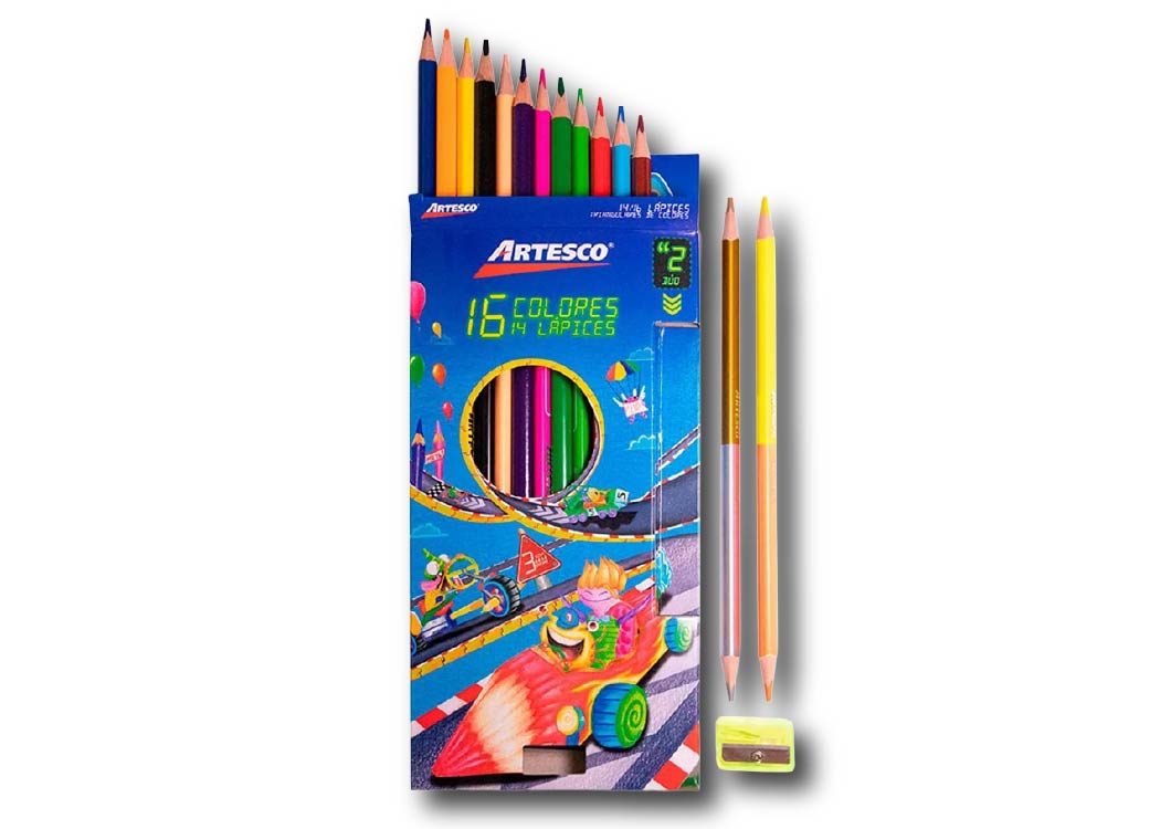 LAPIZ DE COLOR 12 UND LARGO +2 DOBLE PUNTA + TAJADOR GRATIS