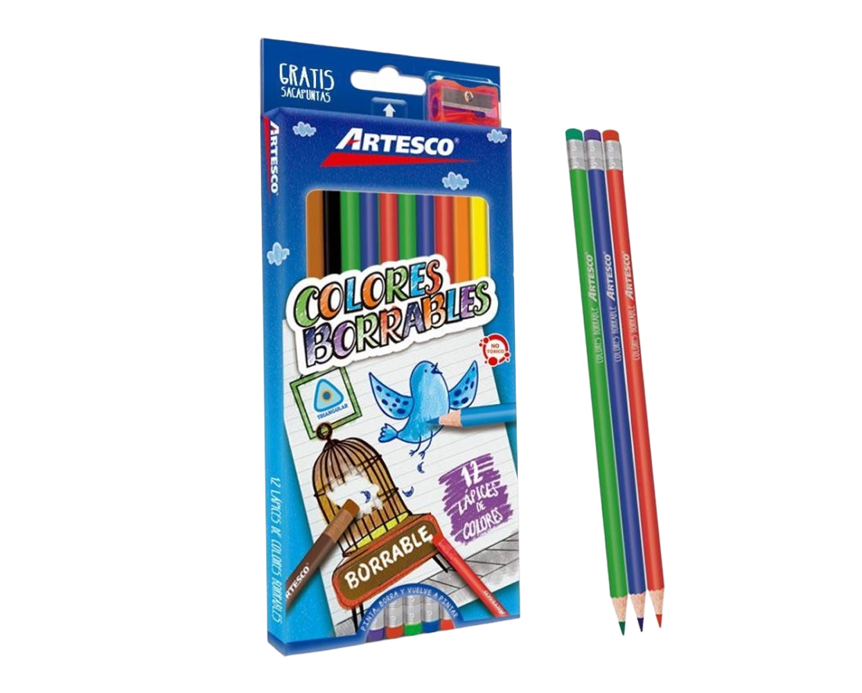 LAPIZ DE COLOR BORRABLES 12 UND LARGO + TAJADOR GRATIS