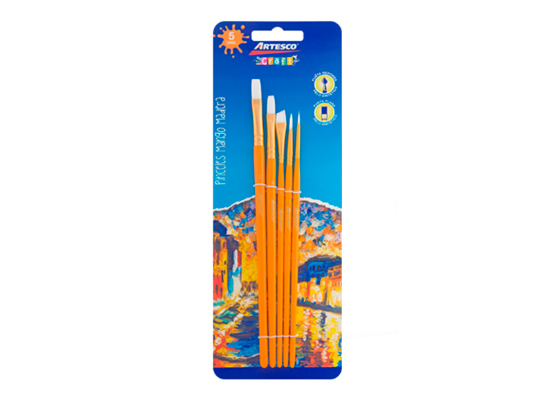 PINCEL NYLON REDONDO/PLANO AMARILLO 5 PCS