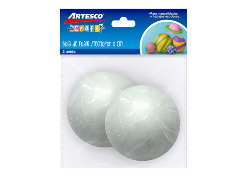 BOLA DE FOMI TECNOPOR 8CM BOLSA X 2 UND