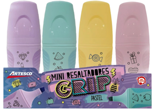 MARCADOR FLUORESCENTE PASTEL MED GRIP 4 PCS