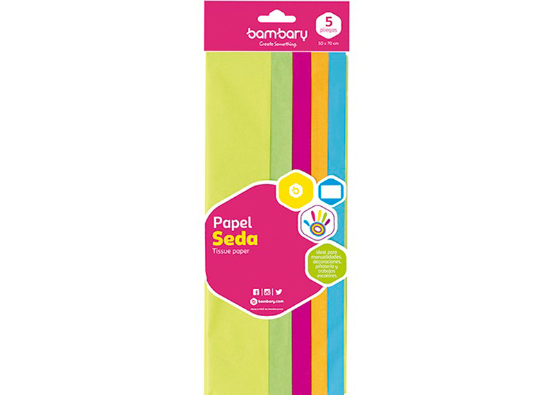 PAPEL SEDA NEON 50 x 70 cm BOLSA A/S x 5 UND SET MULTICOLOR
